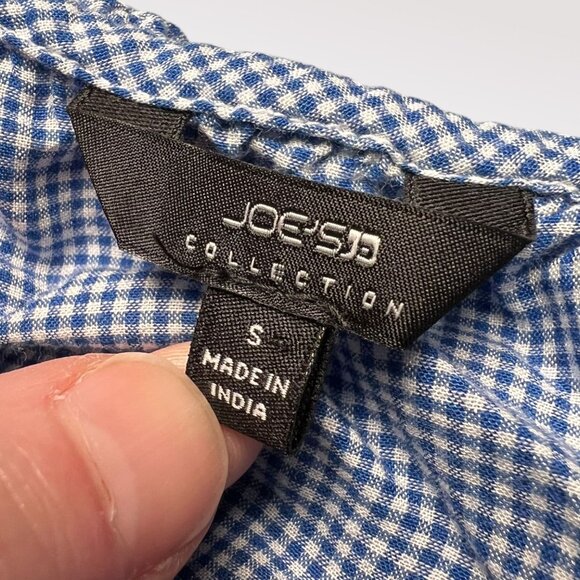 Joe’s Collection One Shoulder Ruffle Gingham Top Blue White Size Small - Picture 3 of 8